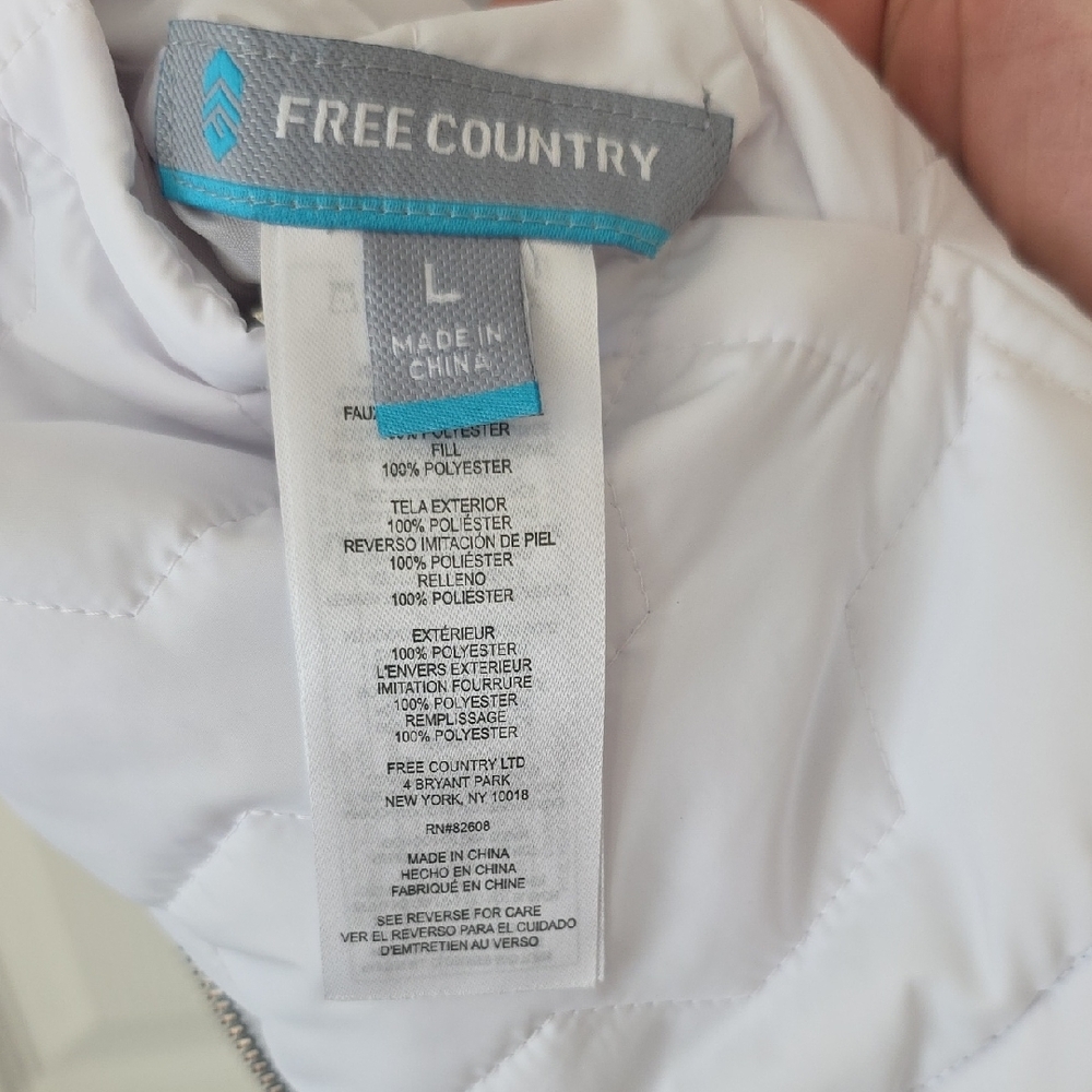 Free Country Women's White Quilted Or Grey Fur Reversable Zip Up Vest Pockets L - Picture 9 of 10